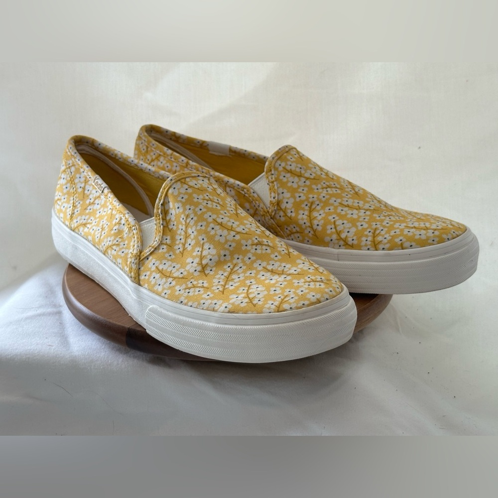 Keds Sunny Yellow Canvas Shoes white soles and beachy floral design